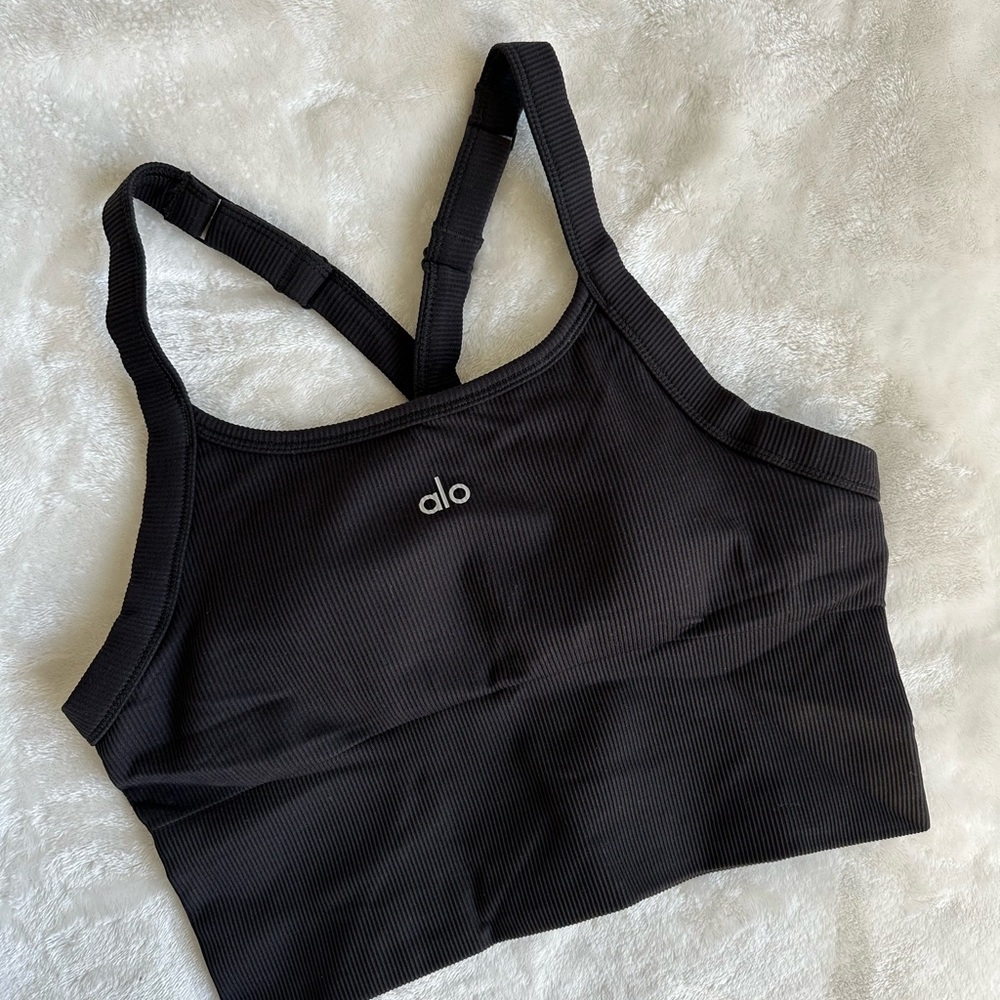 ALO Yoga Black Ribbed Sports Bra